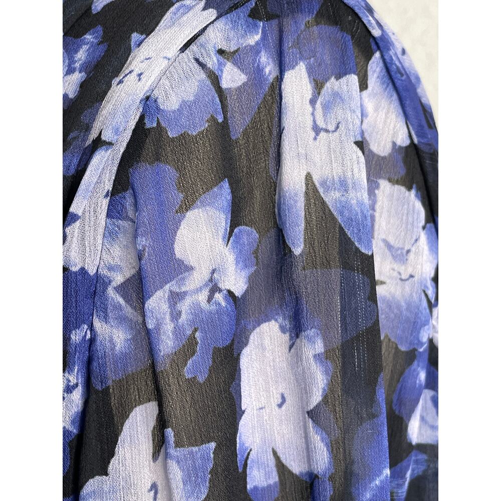 ML Monique Lhuillier Melanie Blue Floral Pleated Maxi Dress Size 4 - Picture 11 of 12
